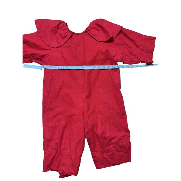 Handmade Youth Halloween Red Devil Costume Romper With Tail & Ruffled Collar M - Picture 3 of 5